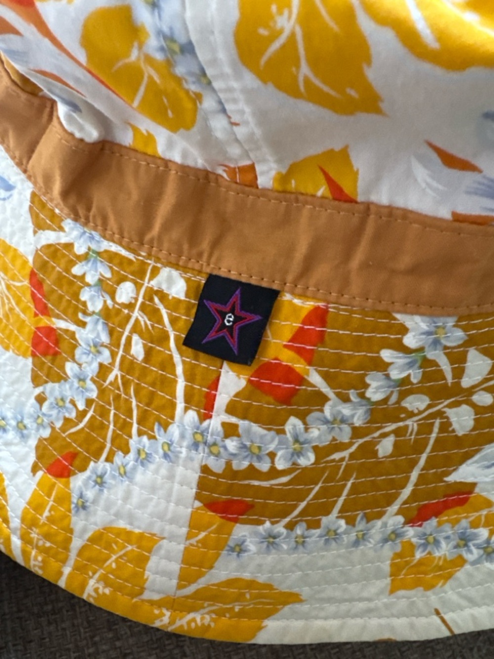 Women's Floral Sun Bucket Hat - Mustard & Cream - Picture 3 of 7